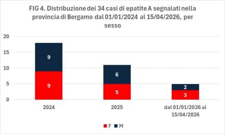 casi epatite A  2024, 2025 e 2026 fino al 15 aprile