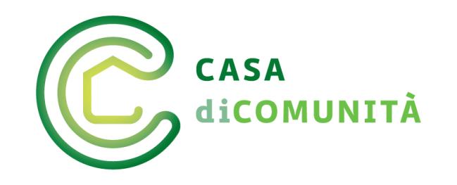 una linea verde disegna una lettera "c" e all'interno una casa - accanto il testo: casa di comunità