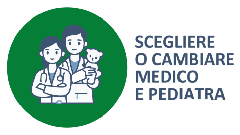 DUE ICONE DI UN MEDICO E UN PEDIATRA CON UN PELUCHE DI ORSO IN BRACCIO E UNA SCRITTA CON IL TITOLO DELLA SEZIONE
