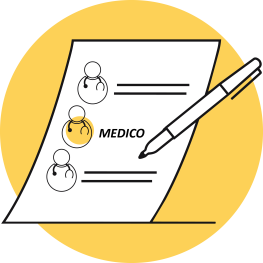 un foglio di carta con icone di medici e una penna che fa la spunta su uno di questi